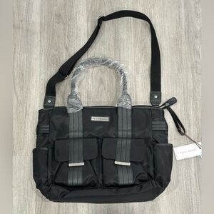 NWT Perry Mackin Black Nylon & Leather Lux Diaper Bag